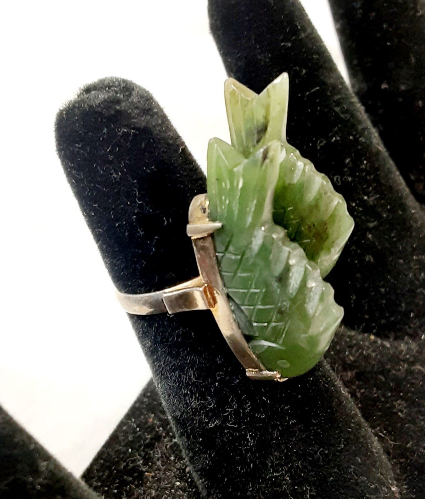 ** RARE Early 1900's Sterling Silver Nephrite Jade Koi Fish Ring **