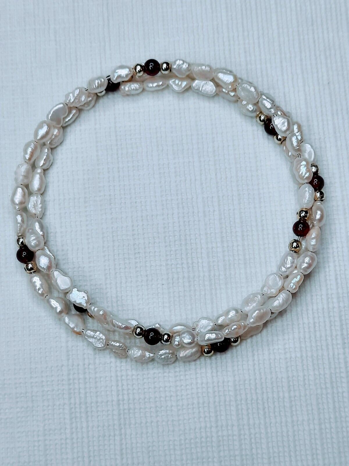 Vintage Multi-Strand RIce Pearls & Garnet Beaded Bracelet Circa Late 1900s 2.75"