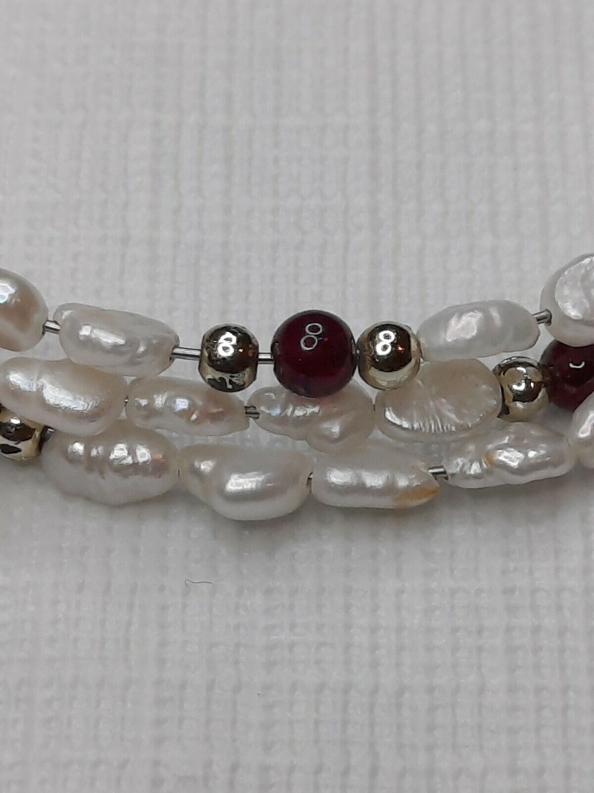 Vintage Multi-Strand RIce Pearls & Garnet Beaded Bracelet Circa Late 1900s 2.75"