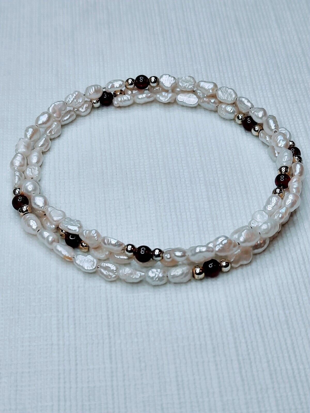 Vintage Multi-Strand RIce Pearls & Garnet Beaded Bracelet Circa Late 1900s 2.75"