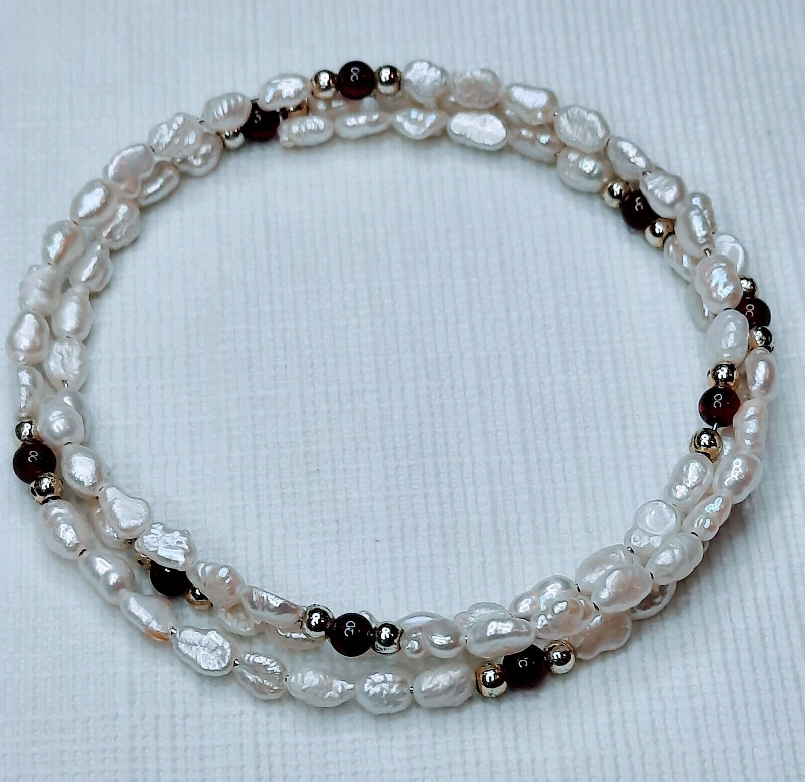 Vintage Multi-Strand RIce Pearls & Garnet Beaded Bracelet Circa Late 1900s 2.75"