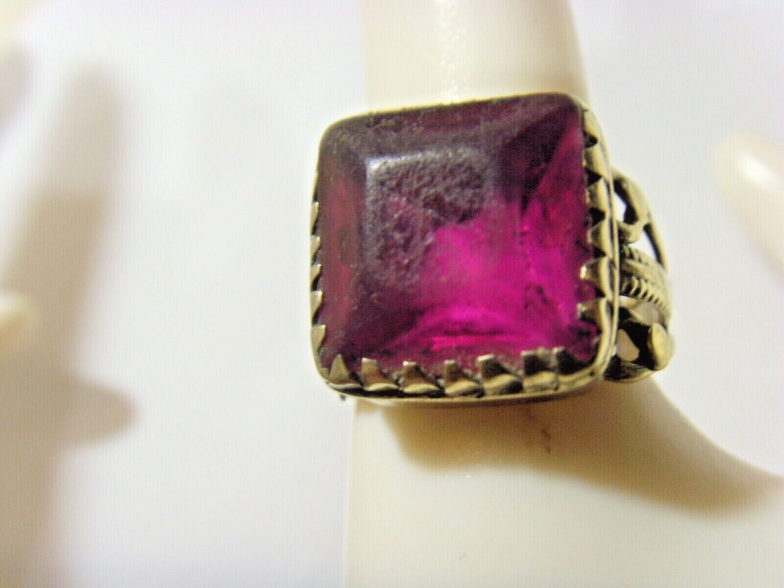1800s antique tribal faux rubellite wedding ring sz 9.5 central Asia 51016