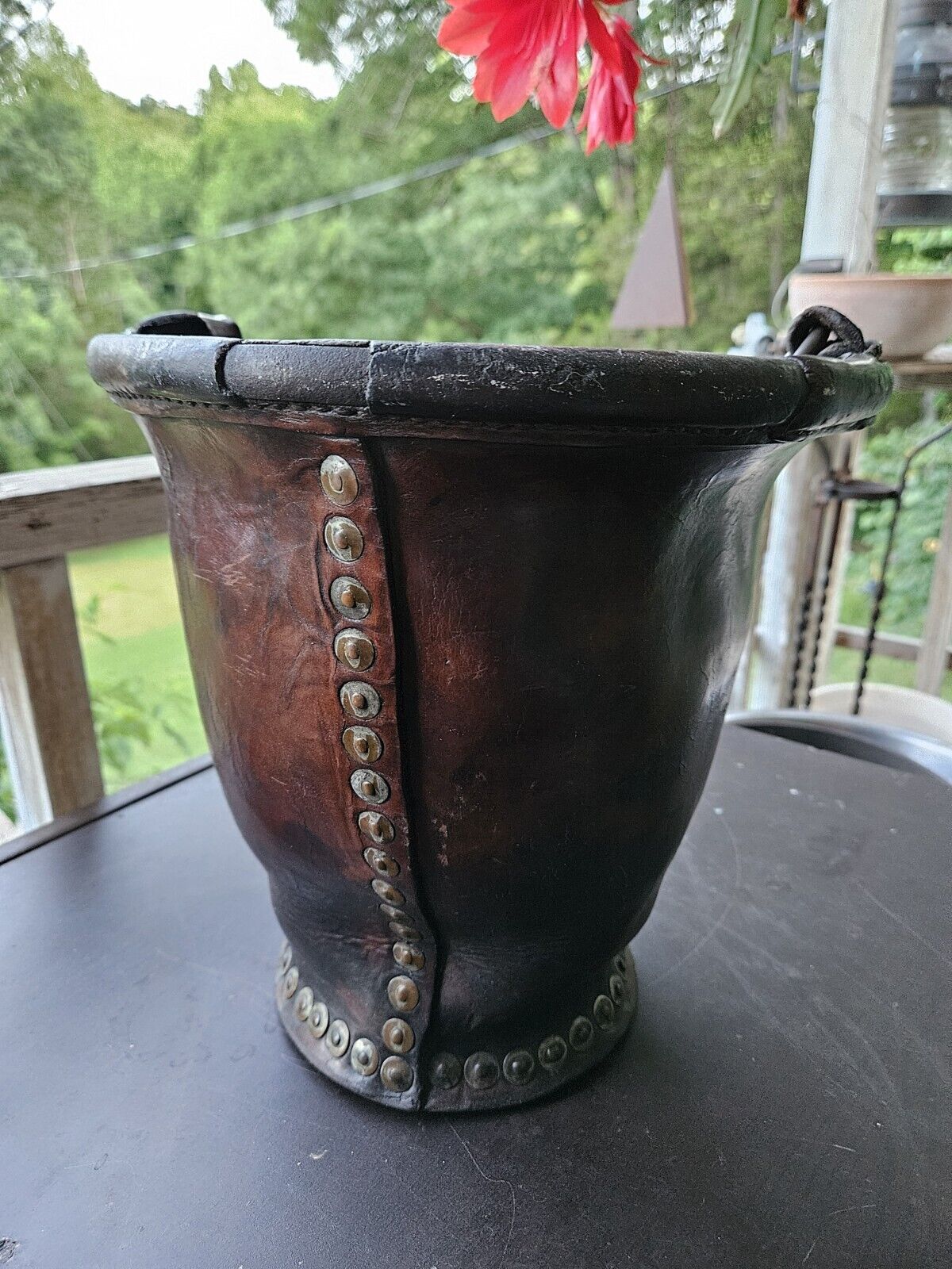 rare Circa 1760-1780 handmade copper riveted leather English fire fighter bucket