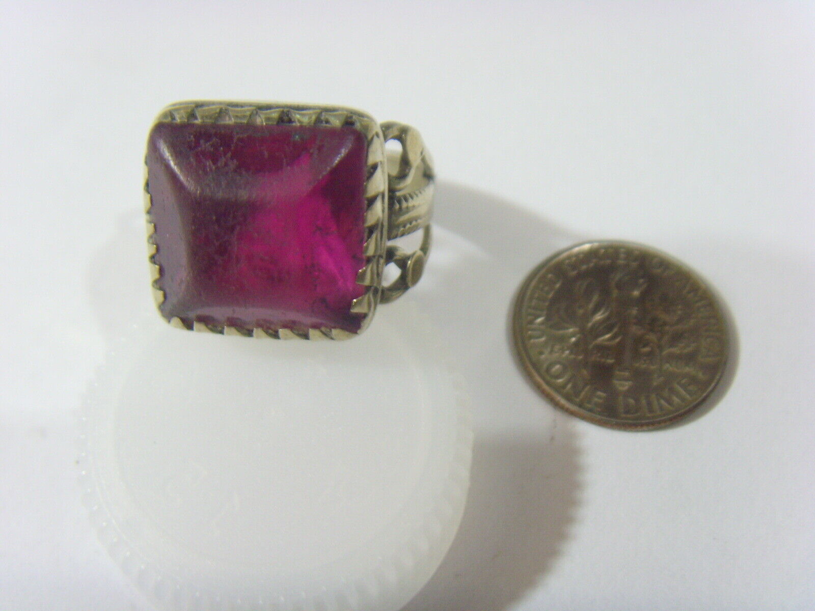 1800s antique tribal faux rubellite wedding ring sz 9.5 central Asia 51016