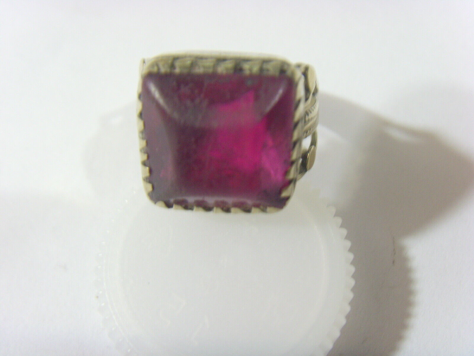 1800s antique tribal faux rubellite wedding ring sz 9.5 central Asia 51016