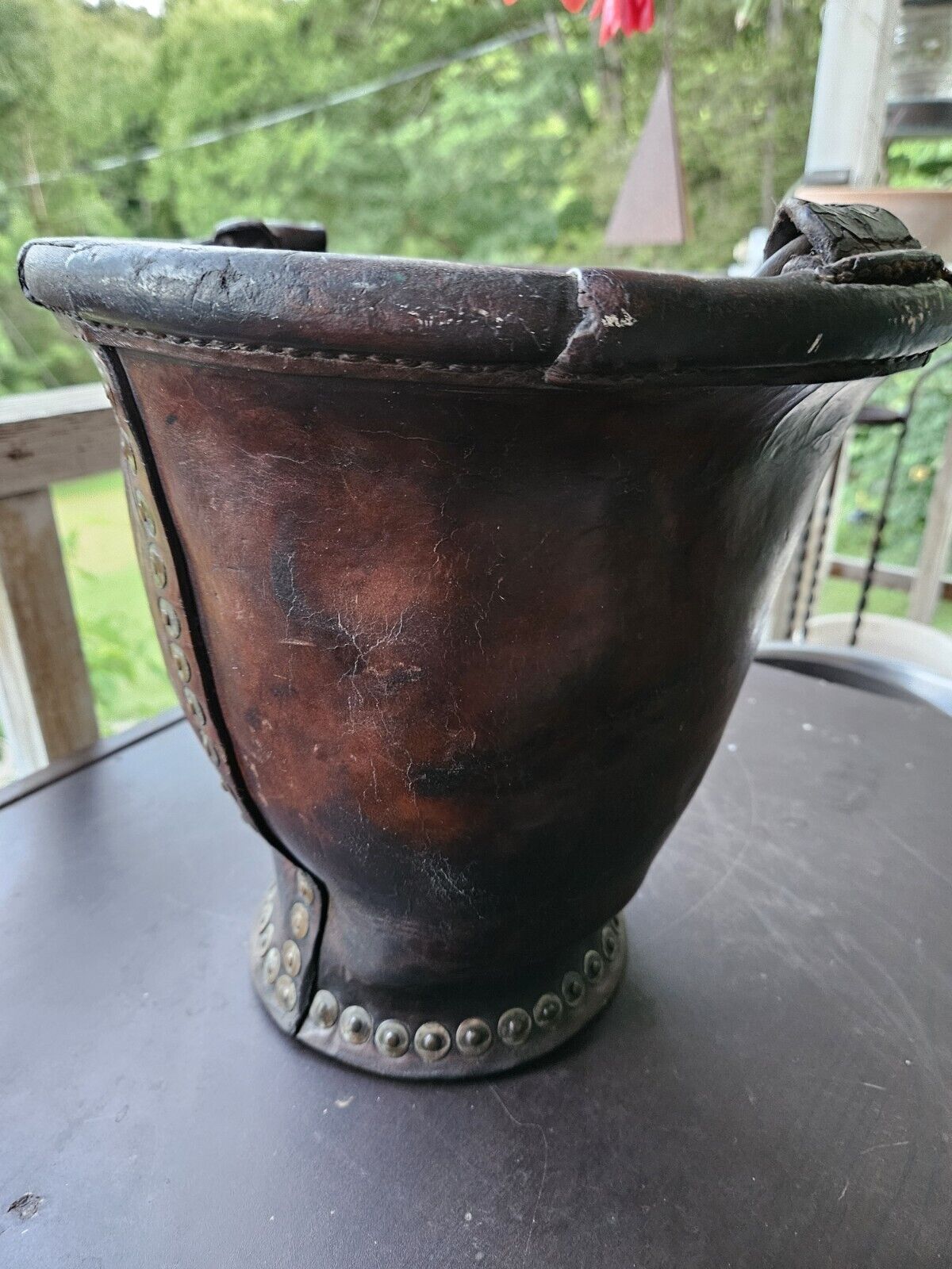 rare Circa 1760-1780 handmade copper riveted leather English fire fighter bucket