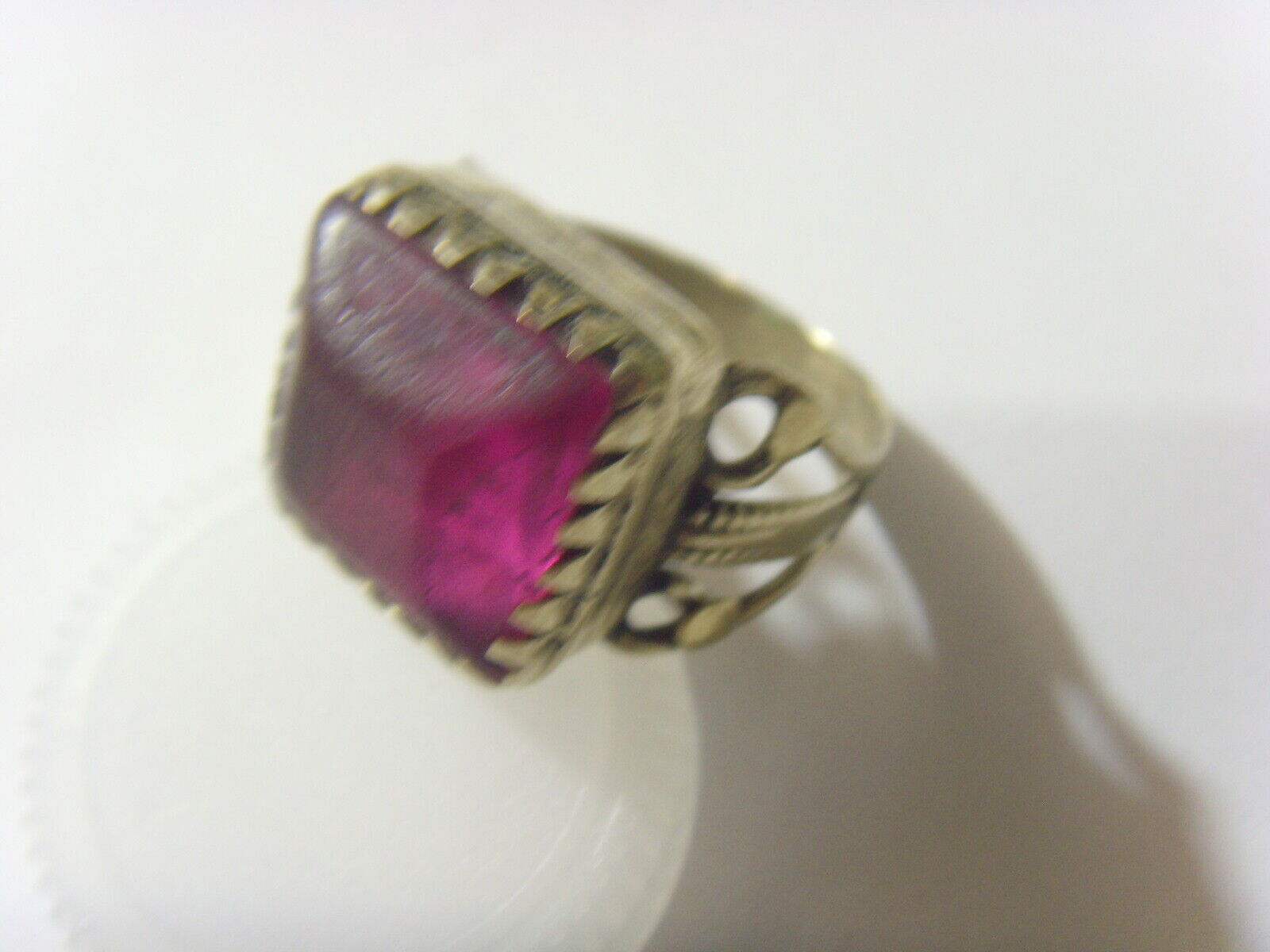 1800s antique tribal faux rubellite wedding ring sz 9.5 central Asia 51016