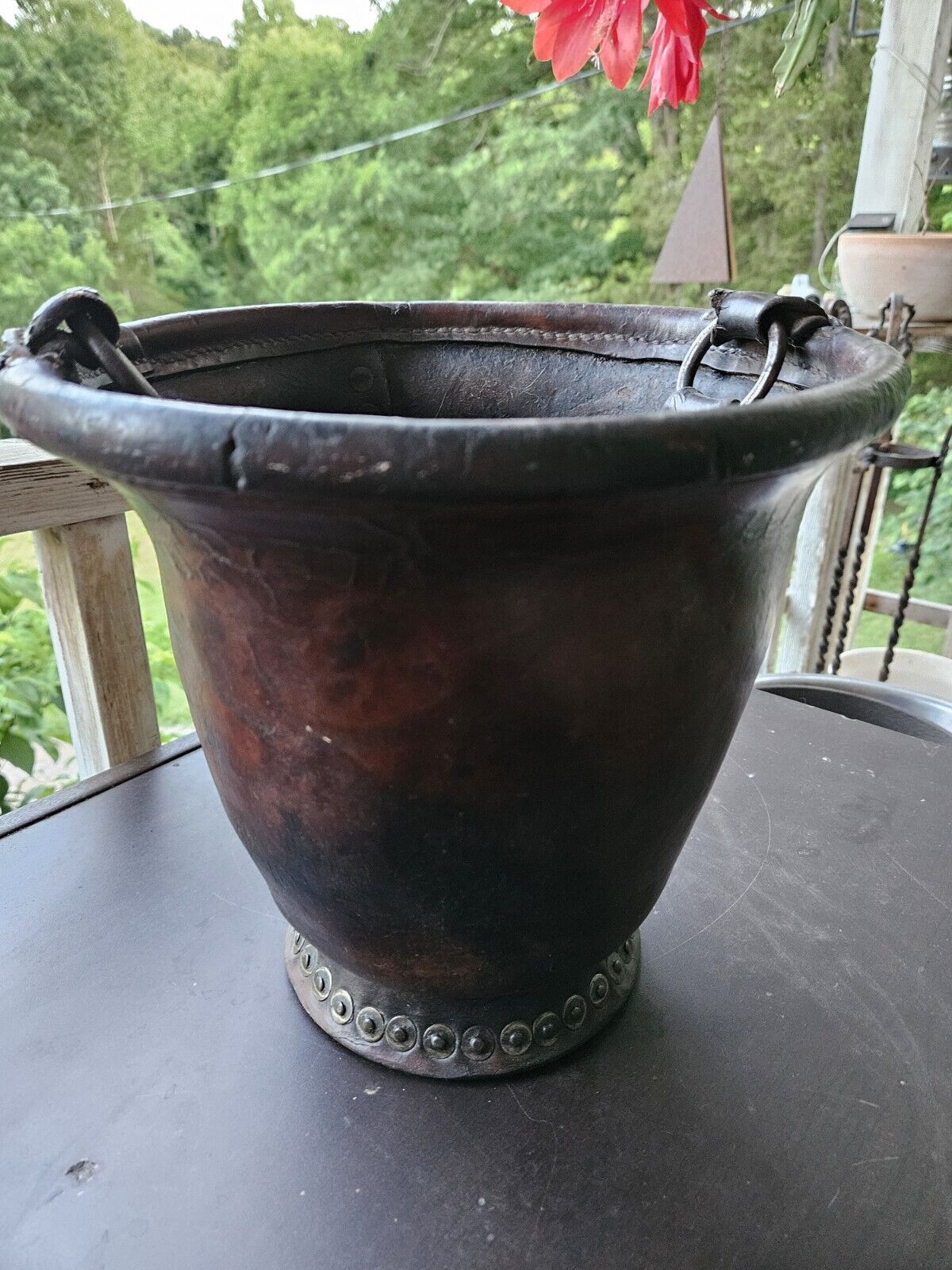 rare Circa 1760-1780 handmade copper riveted leather English fire fighter bucket