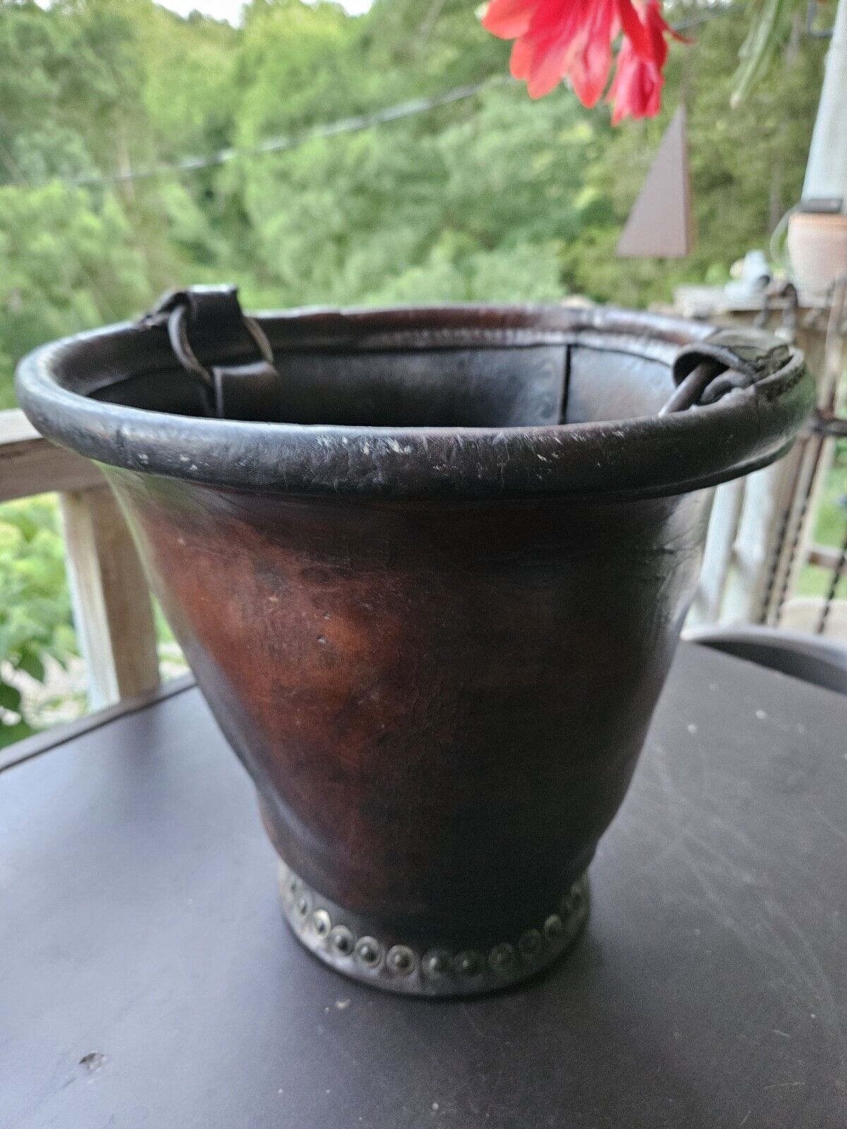 rare Circa 1760-1780 handmade copper riveted leather English fire fighter bucket