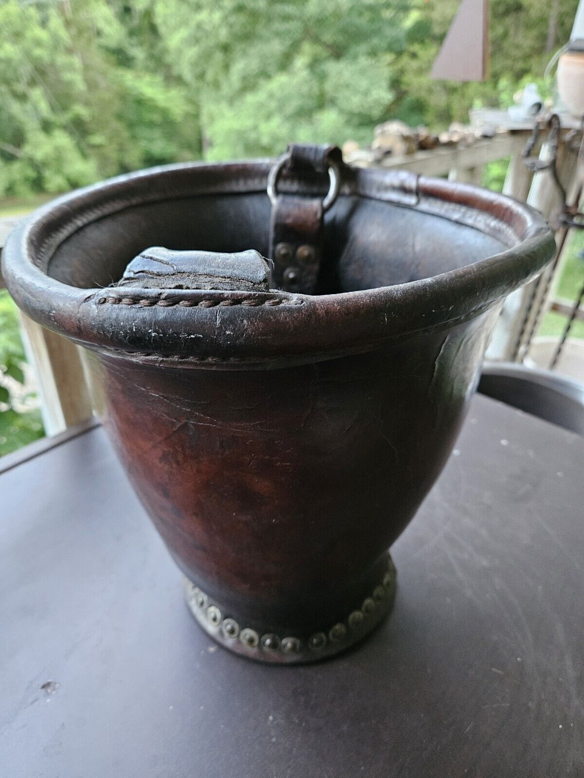rare Circa 1760-1780 handmade copper riveted leather English fire fighter bucket