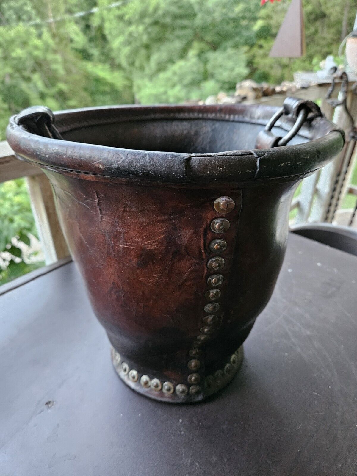 rare Circa 1760-1780 handmade copper riveted leather English fire fighter bucket