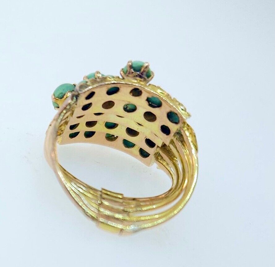 Victorian 1800's 10k Rose Gold Turquoise Harem Ring