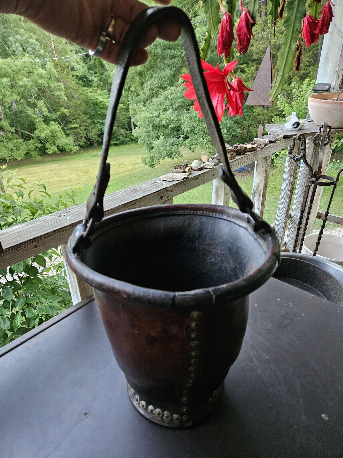 rare Circa 1760-1780 handmade copper riveted leather English fire fighter bucket