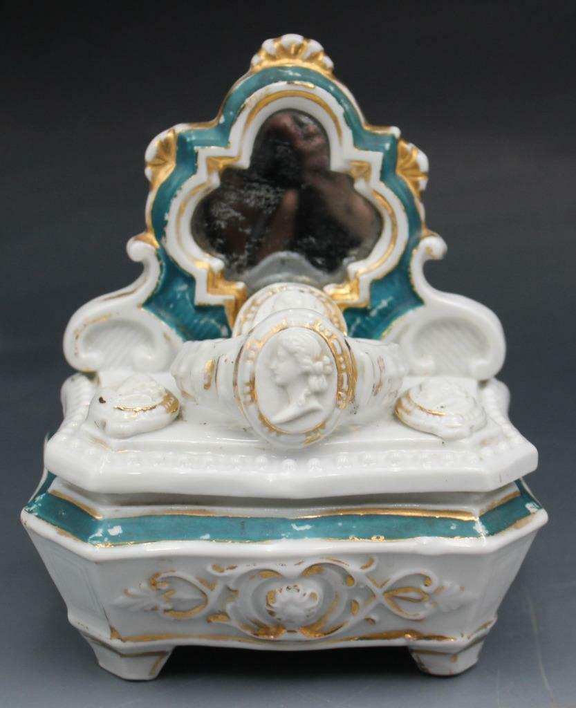 Antique Staffordshire Fairing Box Mid 1800's Early 1900's Jewelry Bracelet Cameo