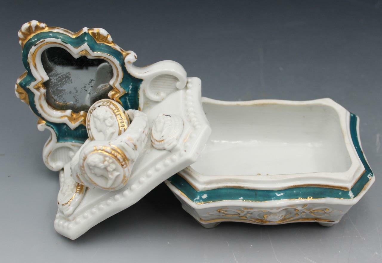 Antique Staffordshire Fairing Box Mid 1800's Early 1900's Jewelry Bracelet Cameo