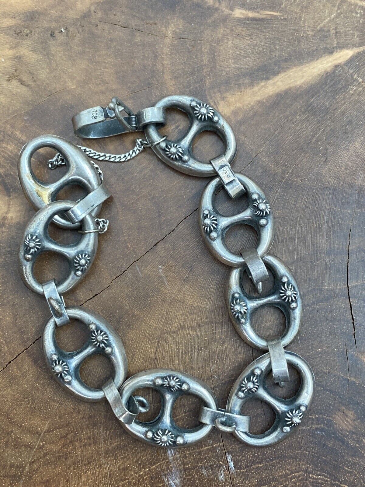 Antique Early 1900s 800 Silver Hollow European Link Bracelet Peruzzi Italian