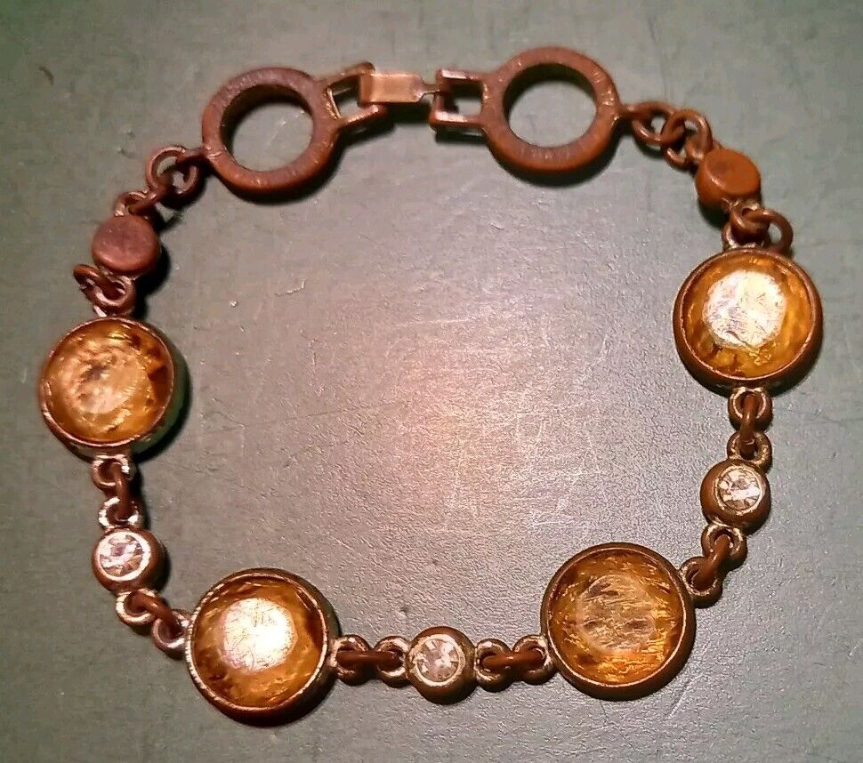 Antique Bracelet 6.25" 4 Main Stones possibly Morganite or Citrine, Early 1900's