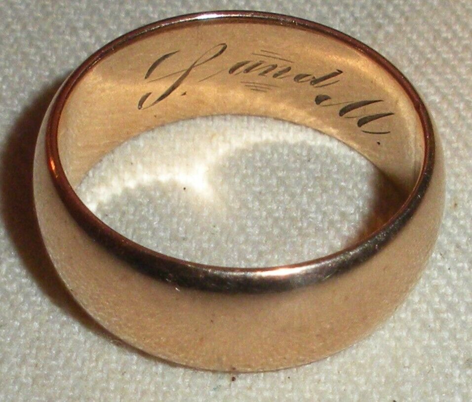 ANTIQUE 1800S - 1900s 10K GOLD WEDDING BAND RING SIZE 6.5 ENGRAVED "S & M" tuvi