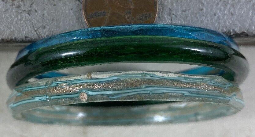 3 Antique 1900's Blown Art Glass Bangle Bracelets