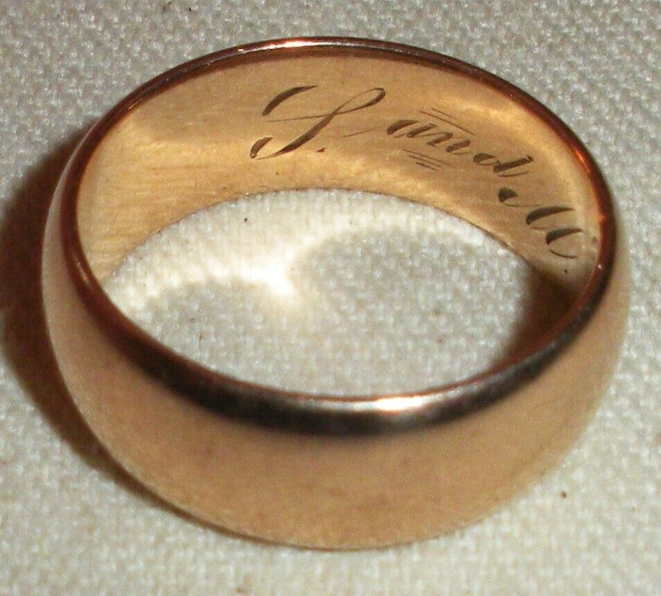ANTIQUE 1800S - 1900s 10K GOLD WEDDING BAND RING SIZE 6.5 ENGRAVED "S & M" tuvi