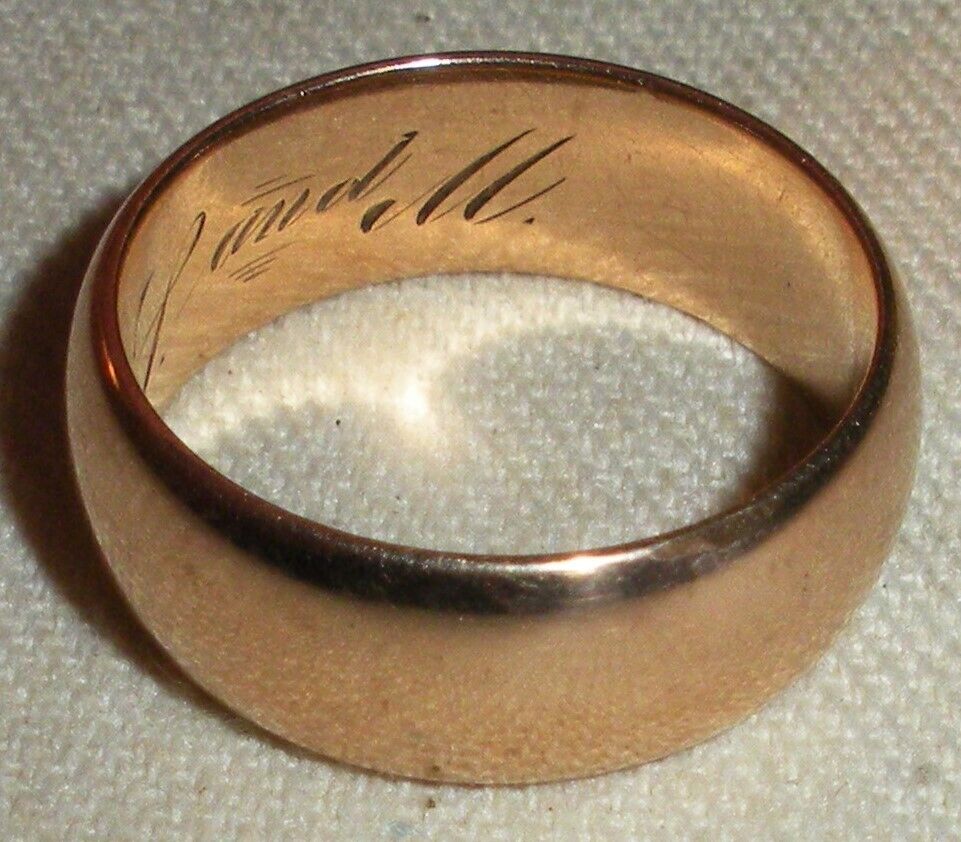 ANTIQUE 1800S - 1900s 10K GOLD WEDDING BAND RING SIZE 6.5 ENGRAVED "S & M" tuvi
