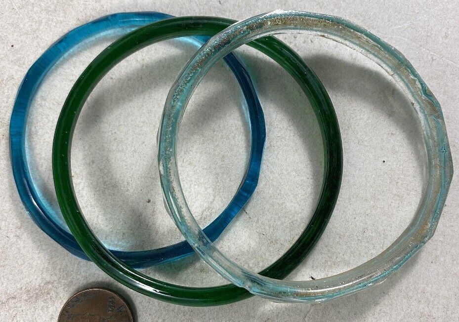 3 Antique 1900's Blown Art Glass Bangle Bracelets