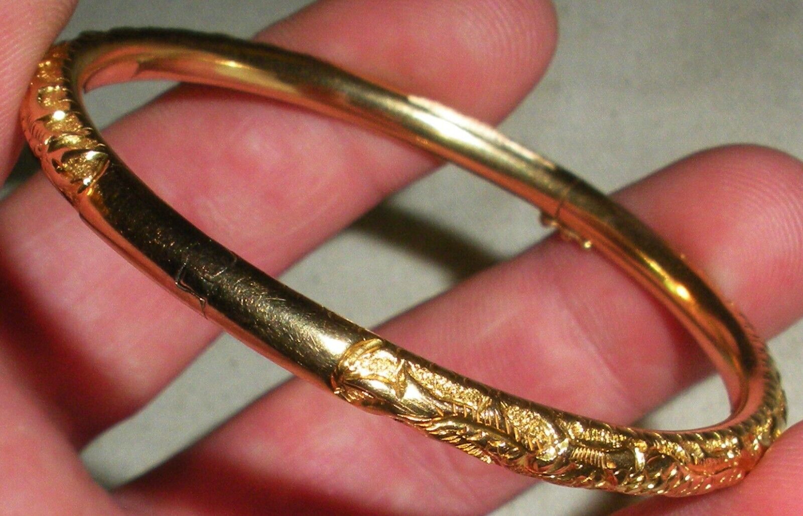 ANTIQUE EARLY 1900S 18K GOLD CHINESE DRAGON BANGLE BRACELET tuvi