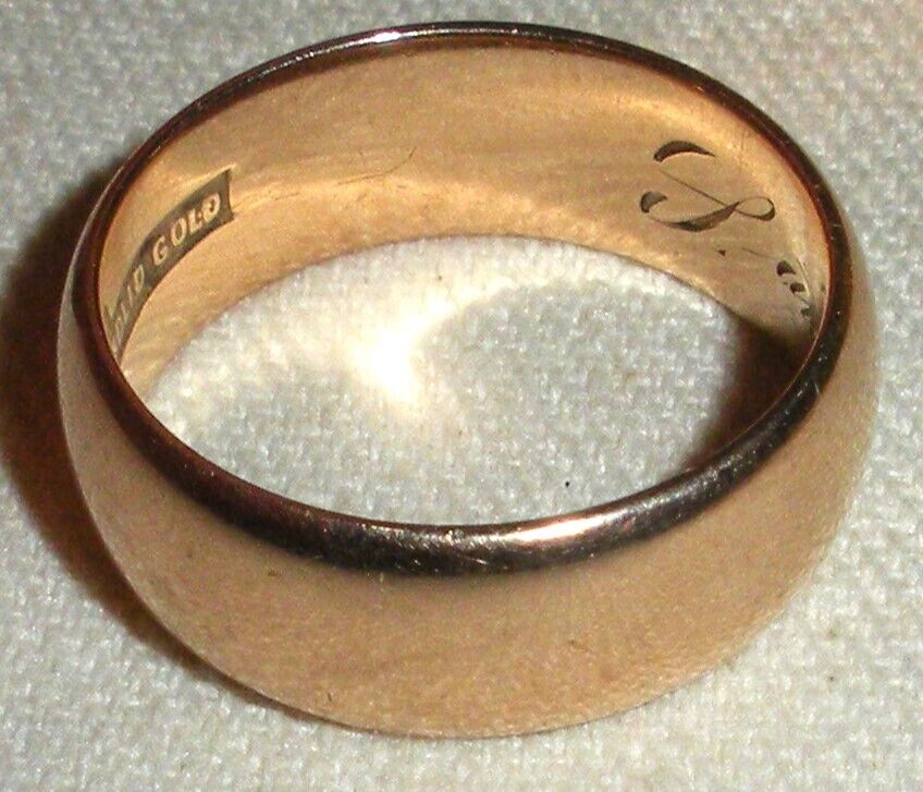 ANTIQUE 1800S - 1900s 10K GOLD WEDDING BAND RING SIZE 6.5 ENGRAVED "S & M" tuvi