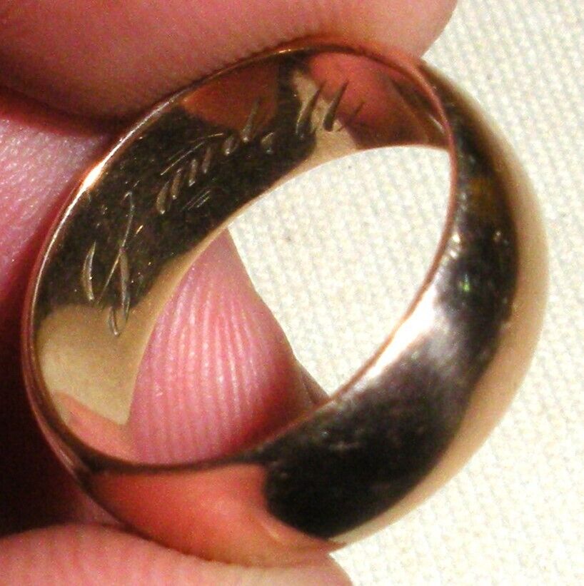 ANTIQUE 1800S - 1900s 10K GOLD WEDDING BAND RING SIZE 6.5 ENGRAVED "S & M" tuvi