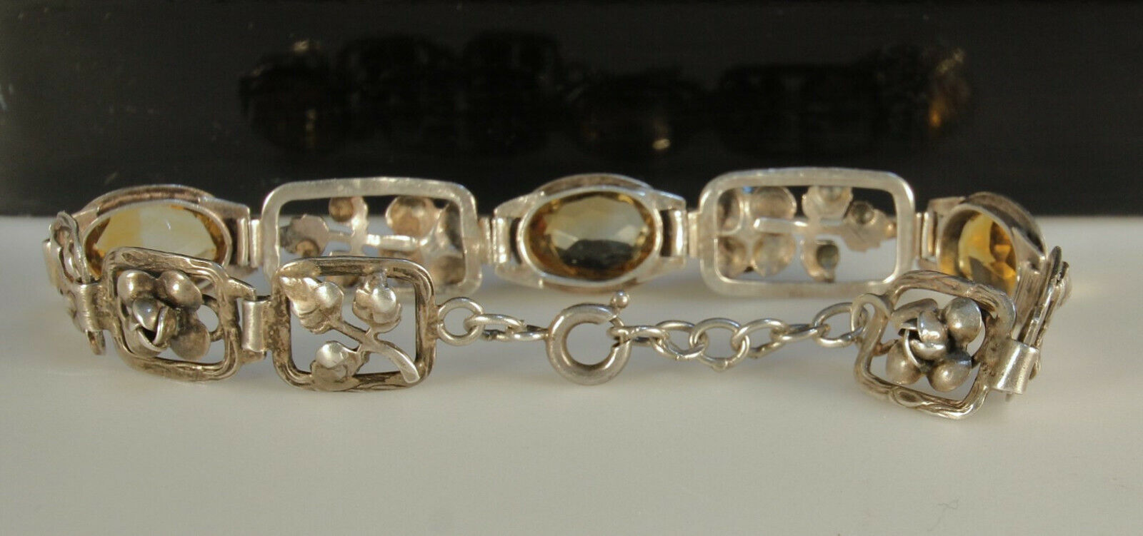 ART NOUVEAU Bracelet 1900s Germany STERLING CITRINE Gemstones 7" Adjustable FAB