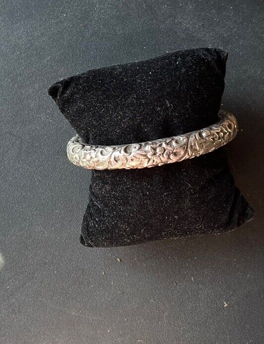 Antique Victorian Repousse Sterling Silver Bracelet Bangle 1800 1900 ‘s Rare