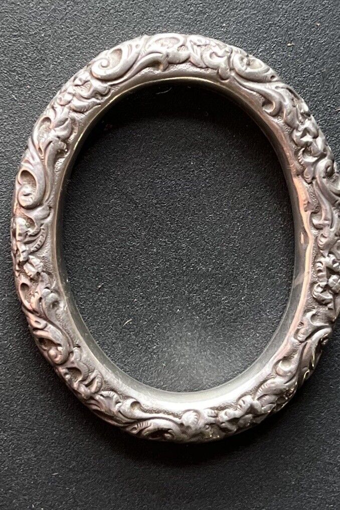Antique Victorian Repousse Sterling Silver Bracelet Bangle 1800 1900 ‘s Rare