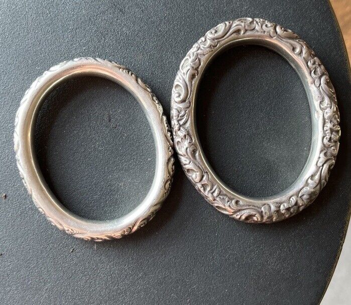Antique Victorian Repousse Sterling Silver Bracelet Bangle 1800 1900 ‘s Rare