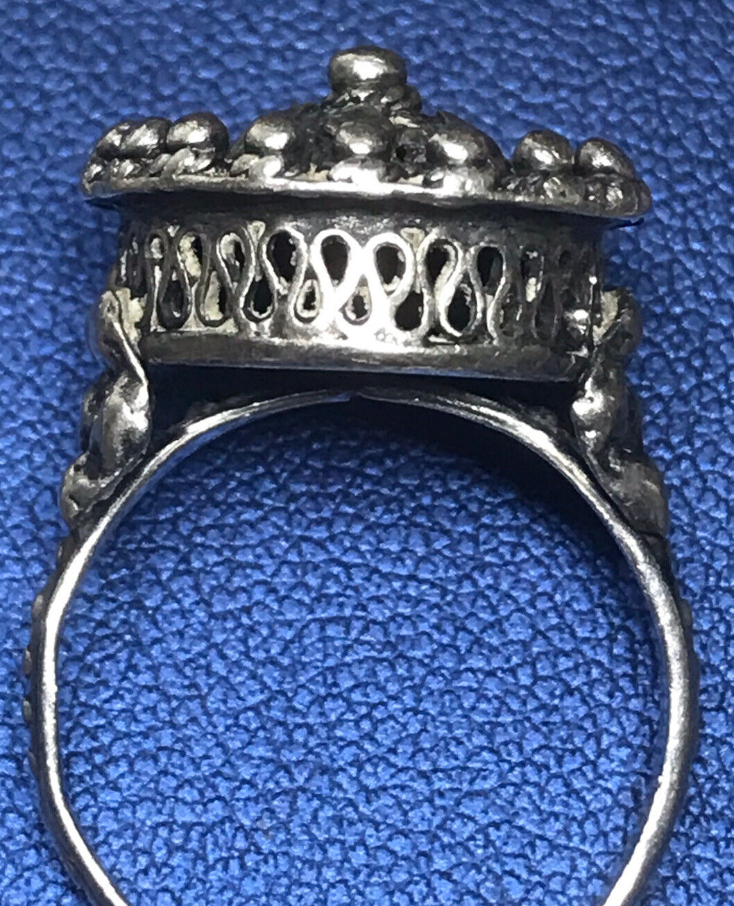 Estate From Belgium 1800’s Antique Filigree Sterling Silver Vinaigrette Ring Sz8