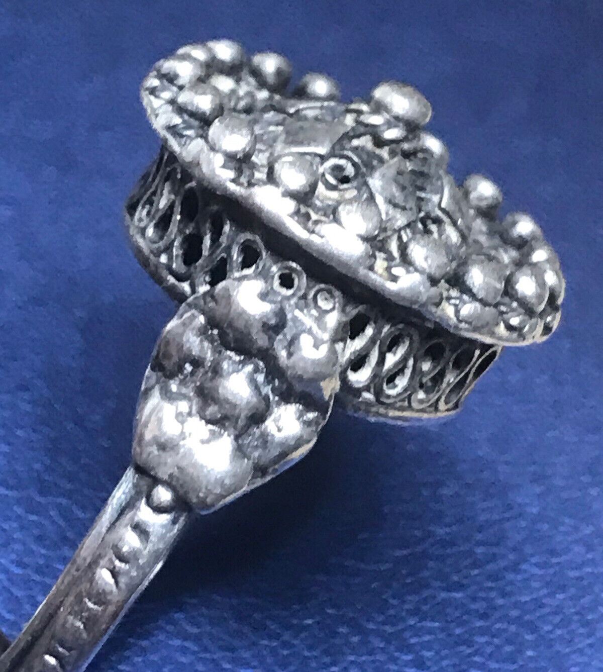 Estate From Belgium 1800’s Antique Filigree Sterling Silver Vinaigrette Ring Sz8