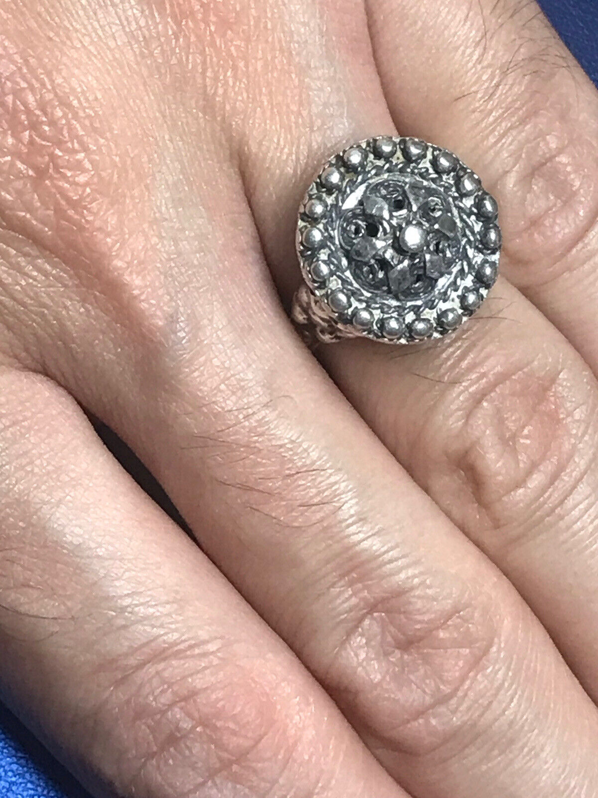 Estate From Belgium 1800’s Antique Filigree Sterling Silver Vinaigrette Ring Sz8