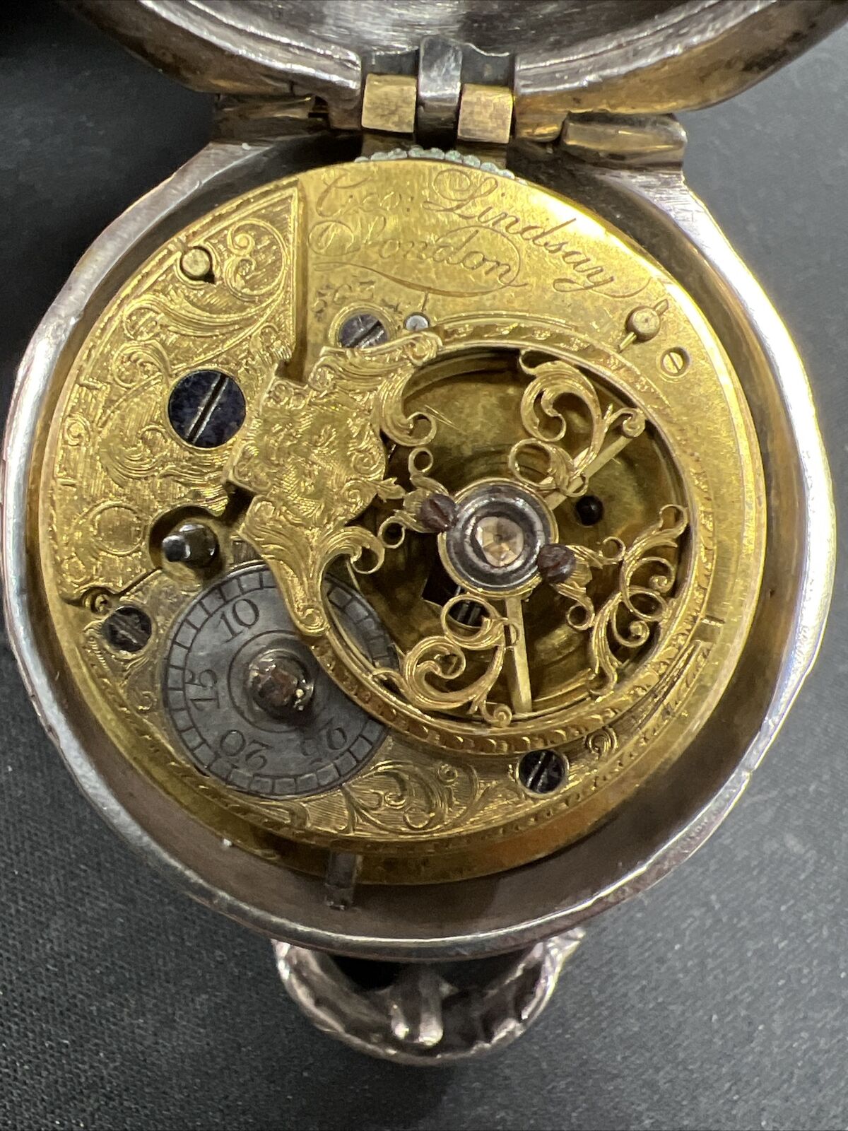 1700s George Lindsey Chain Driven Sterling Silver Skull Case & Dial Pocket Watch
