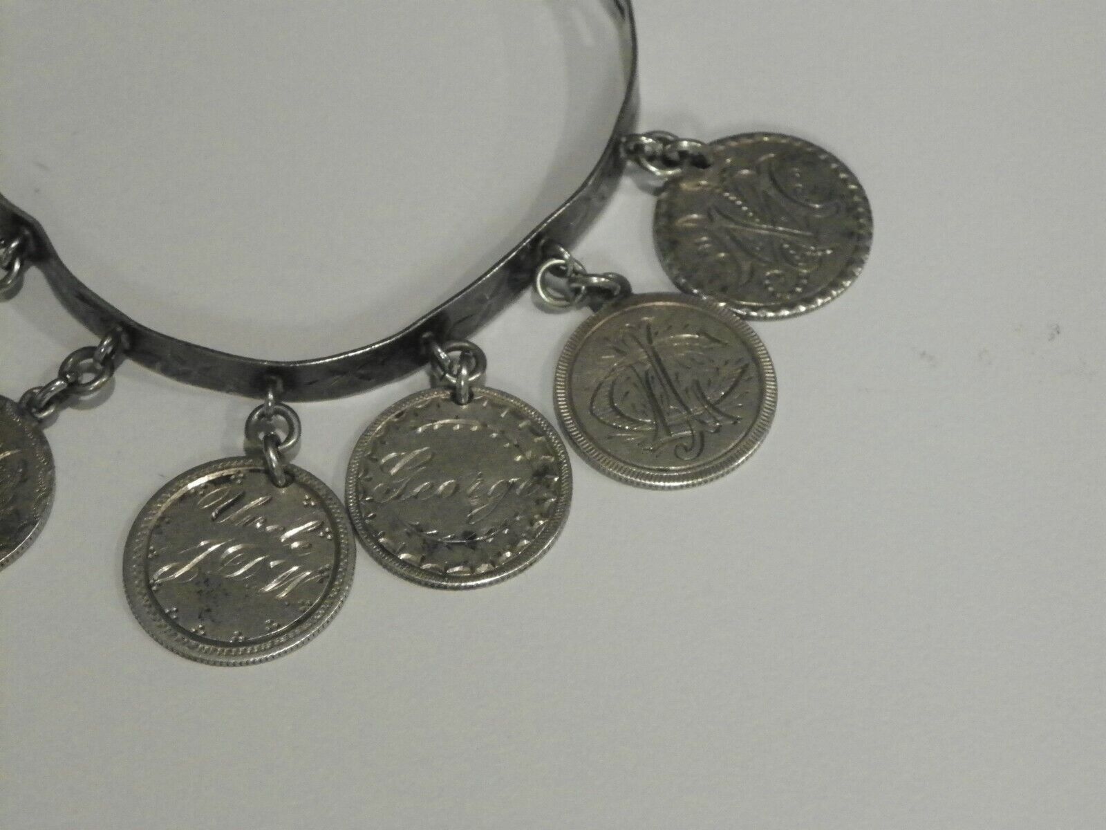 Victorian  Love Bracelet Coin   Antique Token Engraved 1800s monogramed 