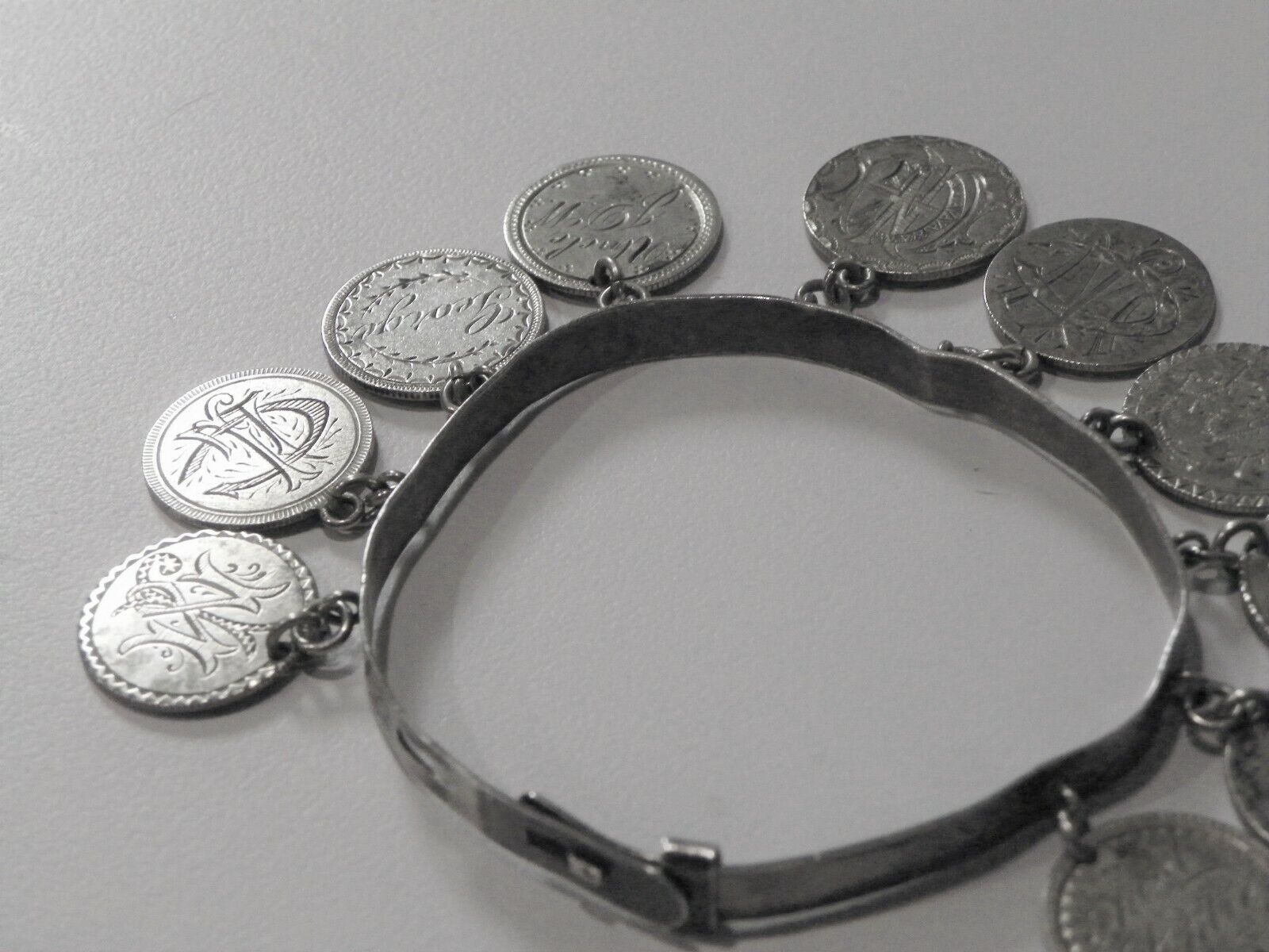 Victorian  Love Bracelet Coin   Antique Token Engraved 1800s monogramed 