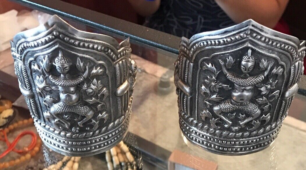 Silver Antique 1800’s Era Buddha Cuff Pure Silver Bracelets .925 Silver