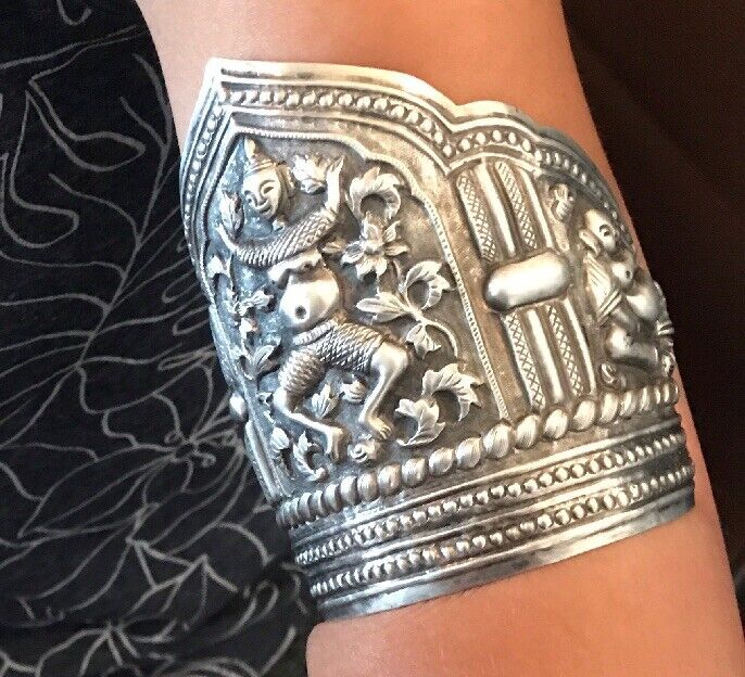 Silver Antique  1800’s Era Buddha Cuff Pure Silver Bracelets .925 Silver