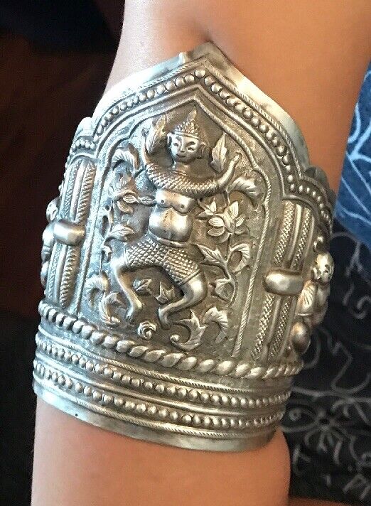 Silver Antique  1800’s Era Buddha Cuff Pure Silver Bracelets .925 Silver