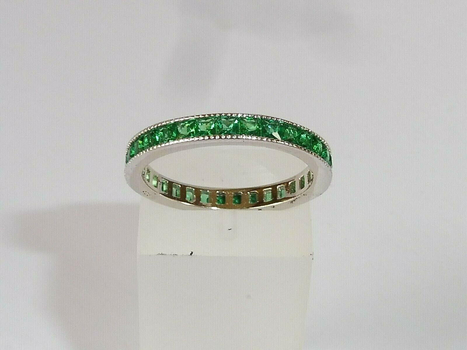 Antique Circa 1900's Channel Set Band 14K White Gold Over 2 Ct Simulated Emerald