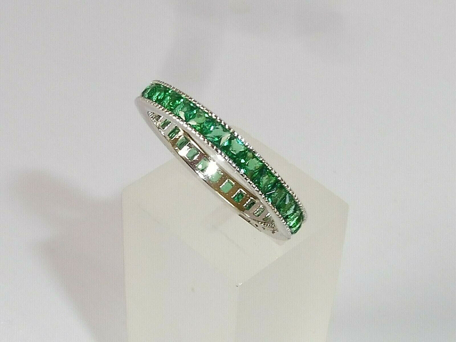 Antique Circa 1900's Channel Set Band 14K White Gold Over 2 Ct Simulated Emerald