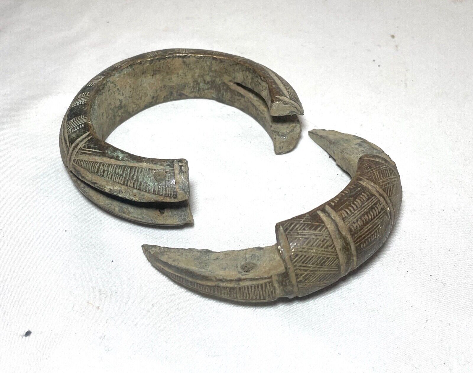 1800's Antique African Niger Baoulé Dogon Bronze Manilla Currency 2 pcs Bracelet