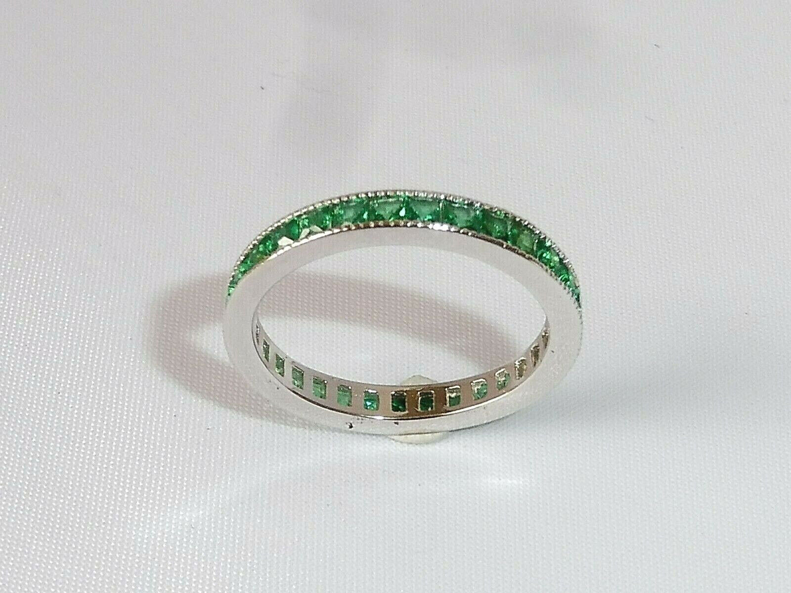 Antique Circa 1900's Channel Set Band 14K White Gold Over 2 Ct Simulated Emerald
