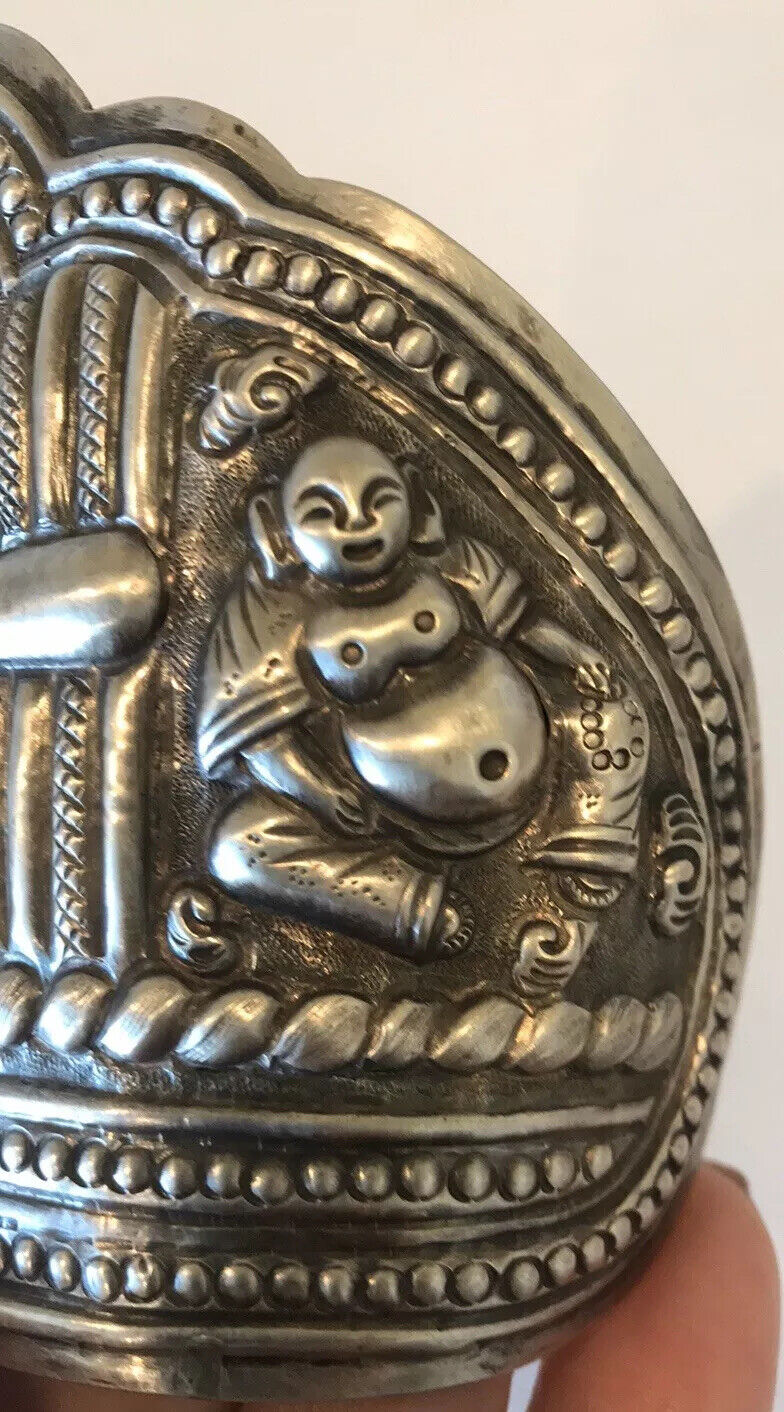 Silver Antique  1800’s Era Buddha Cuff Pure Silver Bracelets .925 Silver