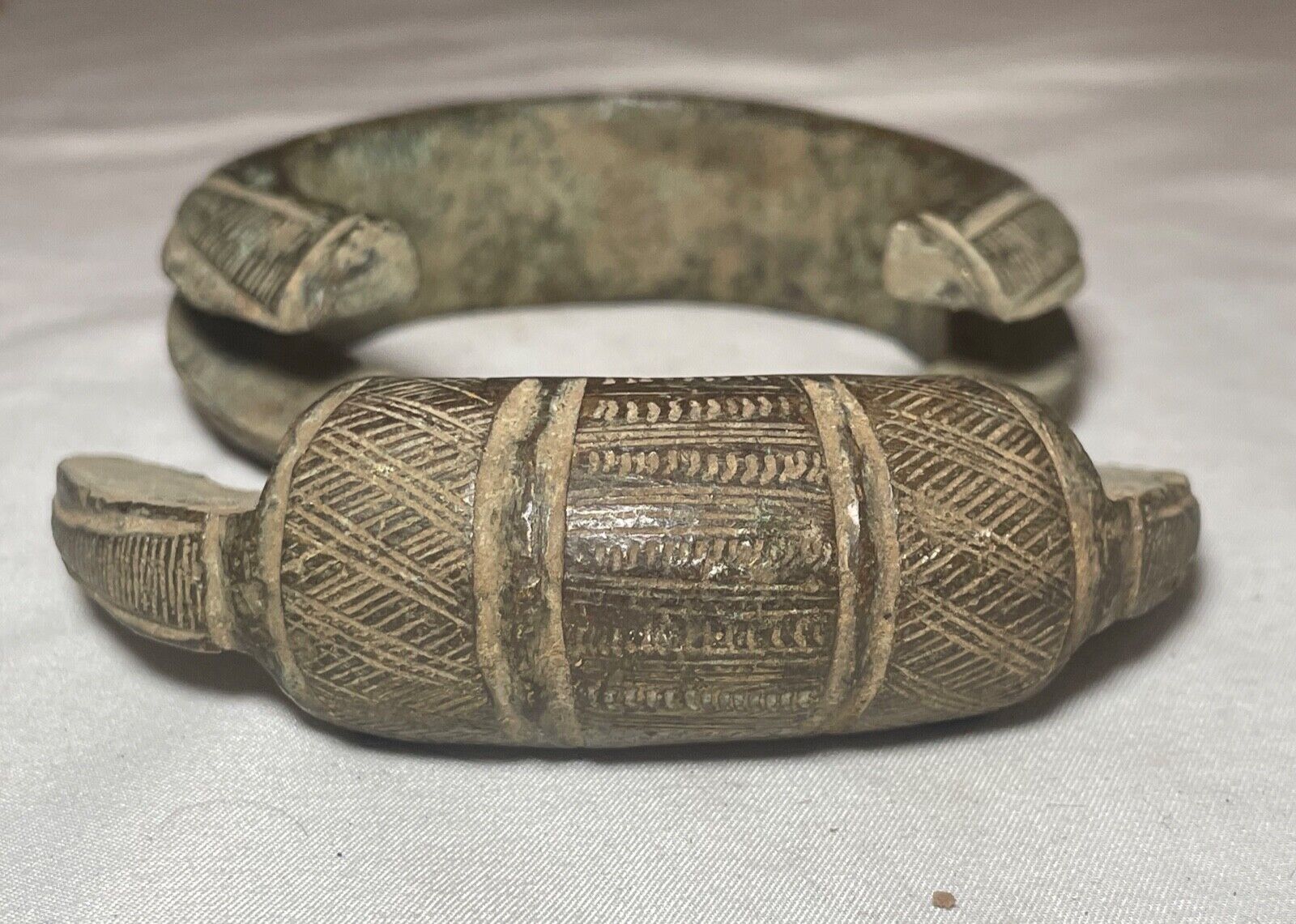 1800's Antique African Niger Baoulé Dogon Bronze Manilla Currency 2 pcs Bracelet
