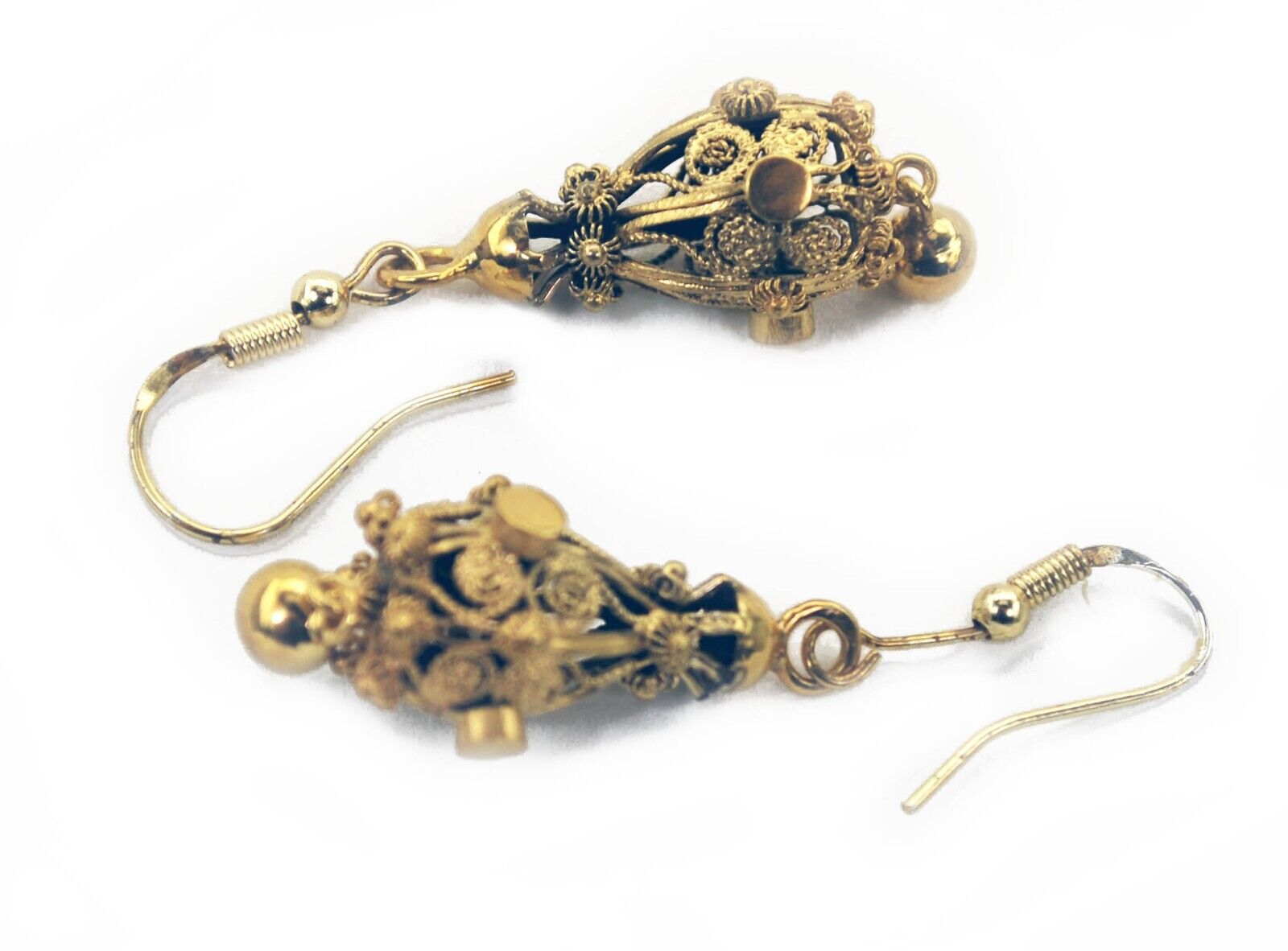 Antique late 1800s Yellow Gold ETRUSCAN REVIVAL Filigree Large Drop Earrings