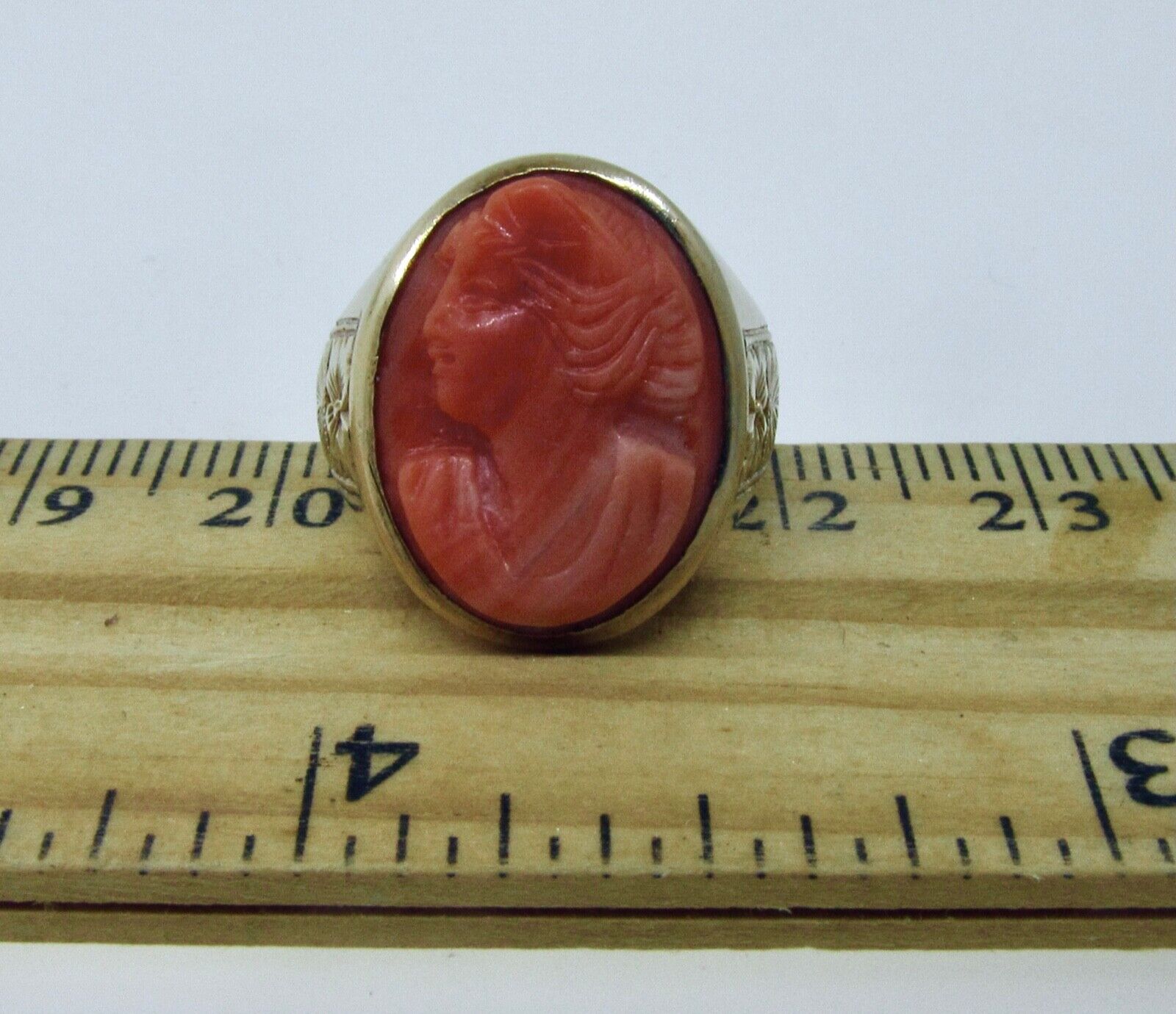 Antique Victorian 1800's 10k Coral Cameo Ring